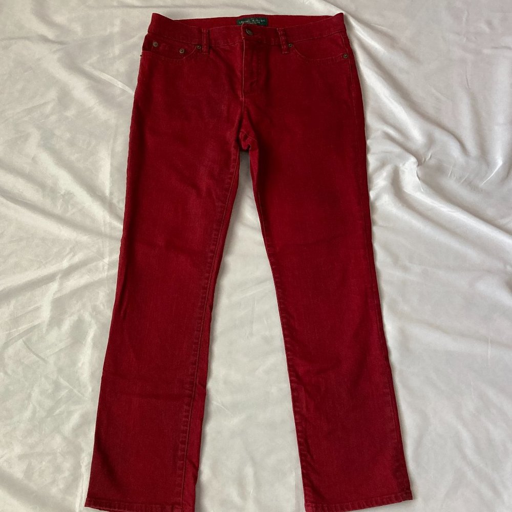 Lauren Jeans Co. Ralph Lauren Cranberry Red Petite Modern Straight Women 8P